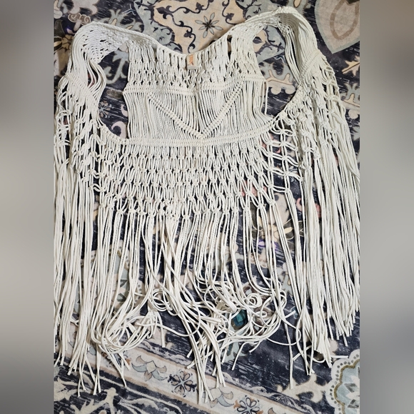 TRULUV White Macrame Fringe Vest Cotton Boho Festival Crochet Country Concert - Picture 6 of 6